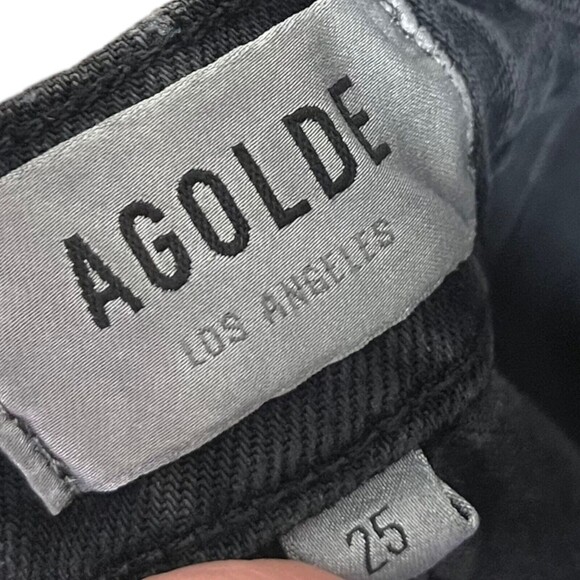 Agolde Toni Mid Rise Straight Jeans Feral Wash Black Distressed Women’s Size 25 - Picture 8 of 13